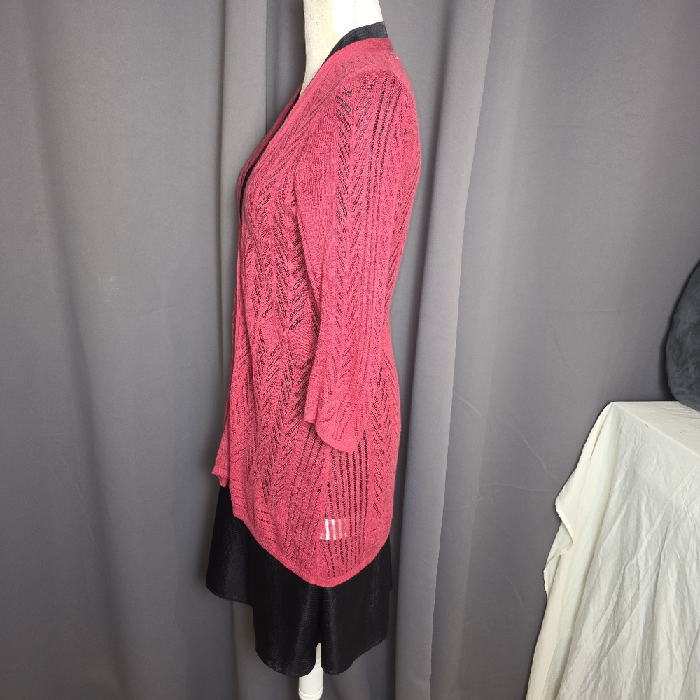 Guinevere Anthropologie Linen Knit Cardigan Womens Medium Red Button Front - Picture 3 of 12